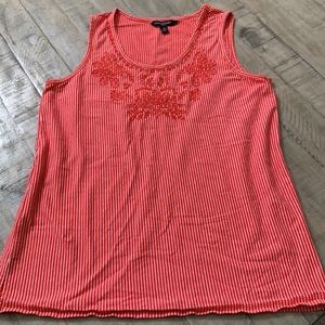 BANANA REPUBLIC Tank top Red White vertical Stripes Red Embroidery Stitching XS